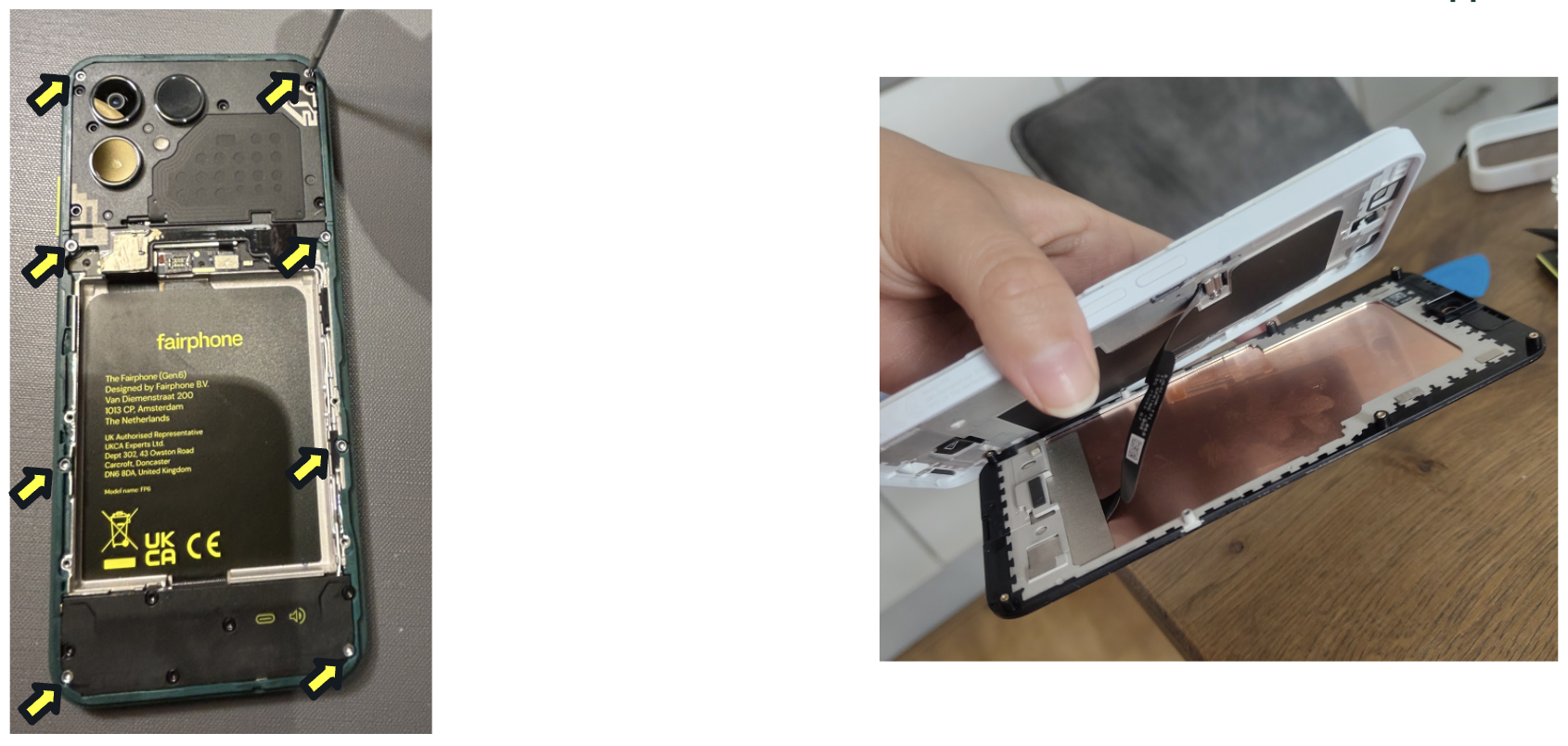 Display showing screw locations and connected display cable