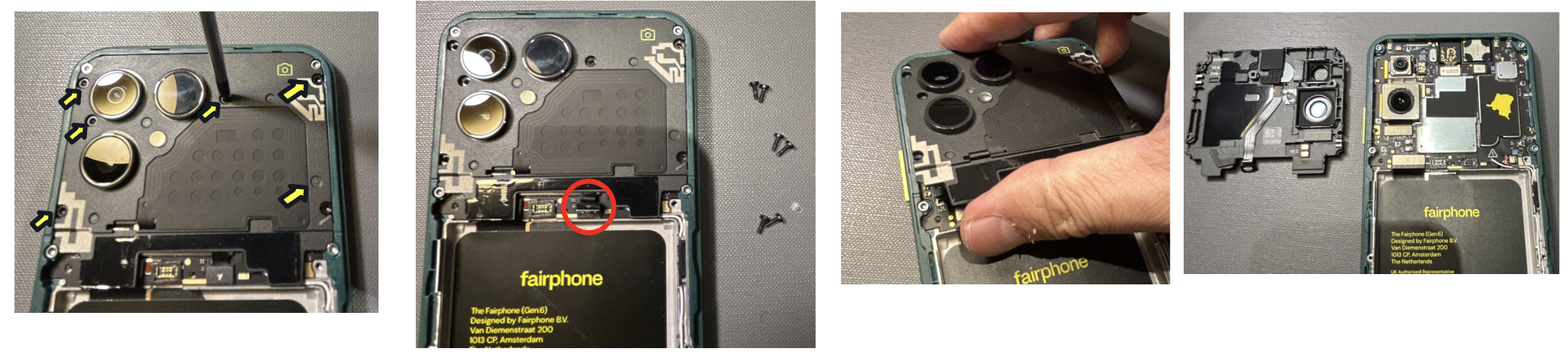 Four photographs showing how to remove the top unit