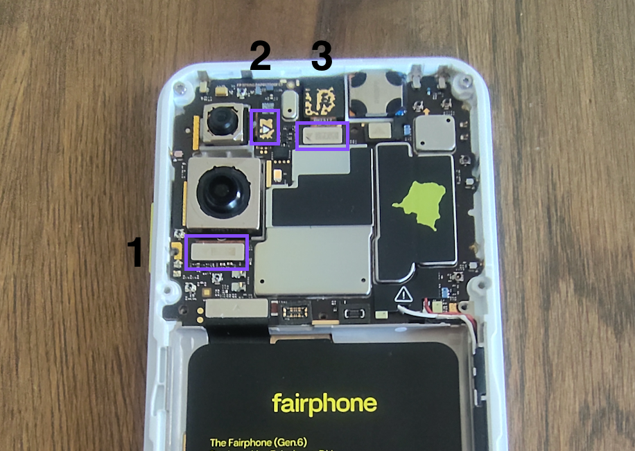 Board-to-board connectors for the main camera, ultra-wide camera, and front camera